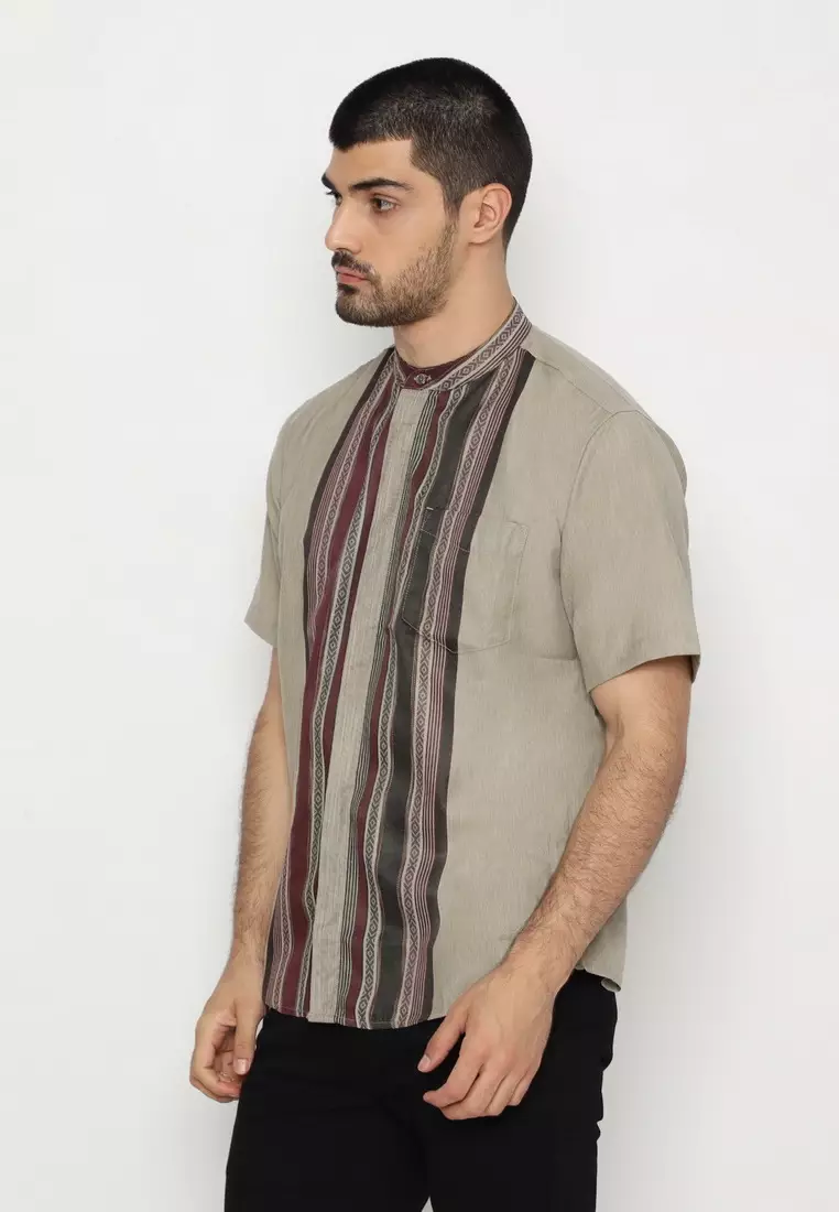 POLICE Kemeja Koko Border Coklat Regular Fit Pria