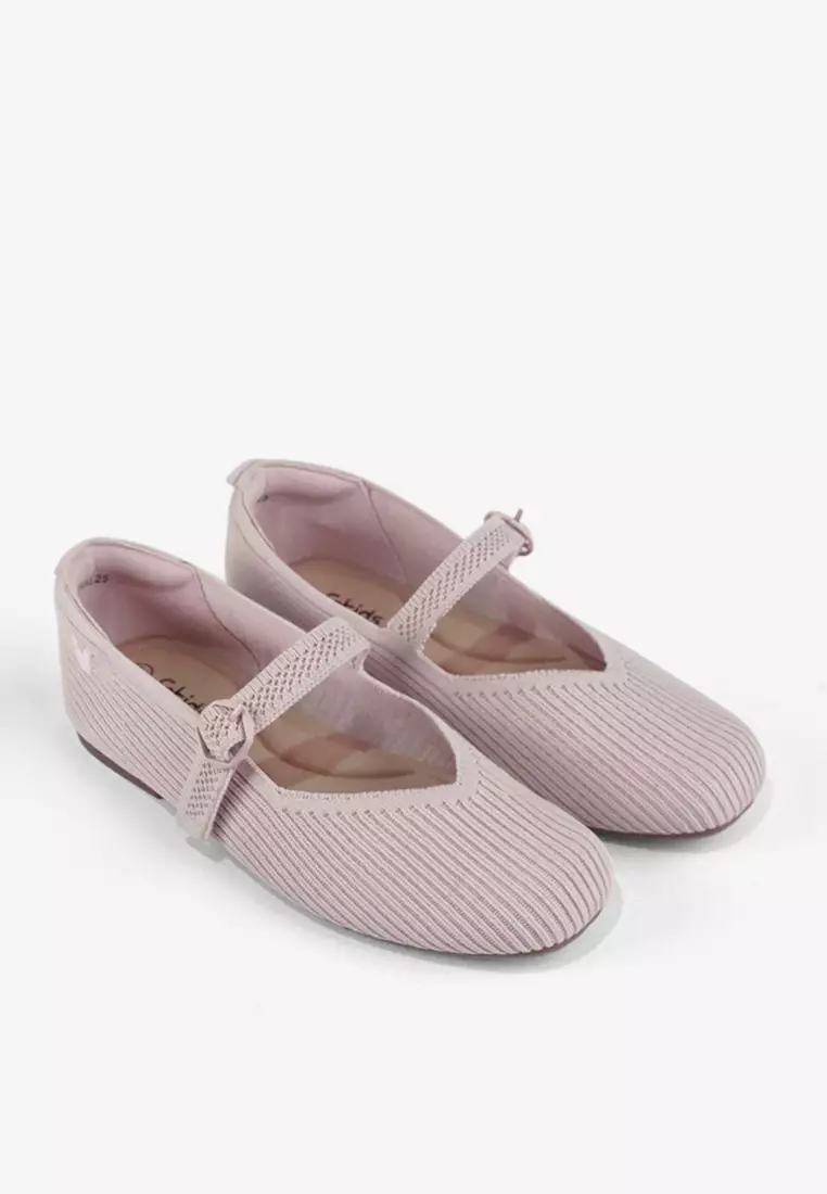 Sepatu Flatshoes Knit Mary Jane Anak Perempuan T.Mona Pink