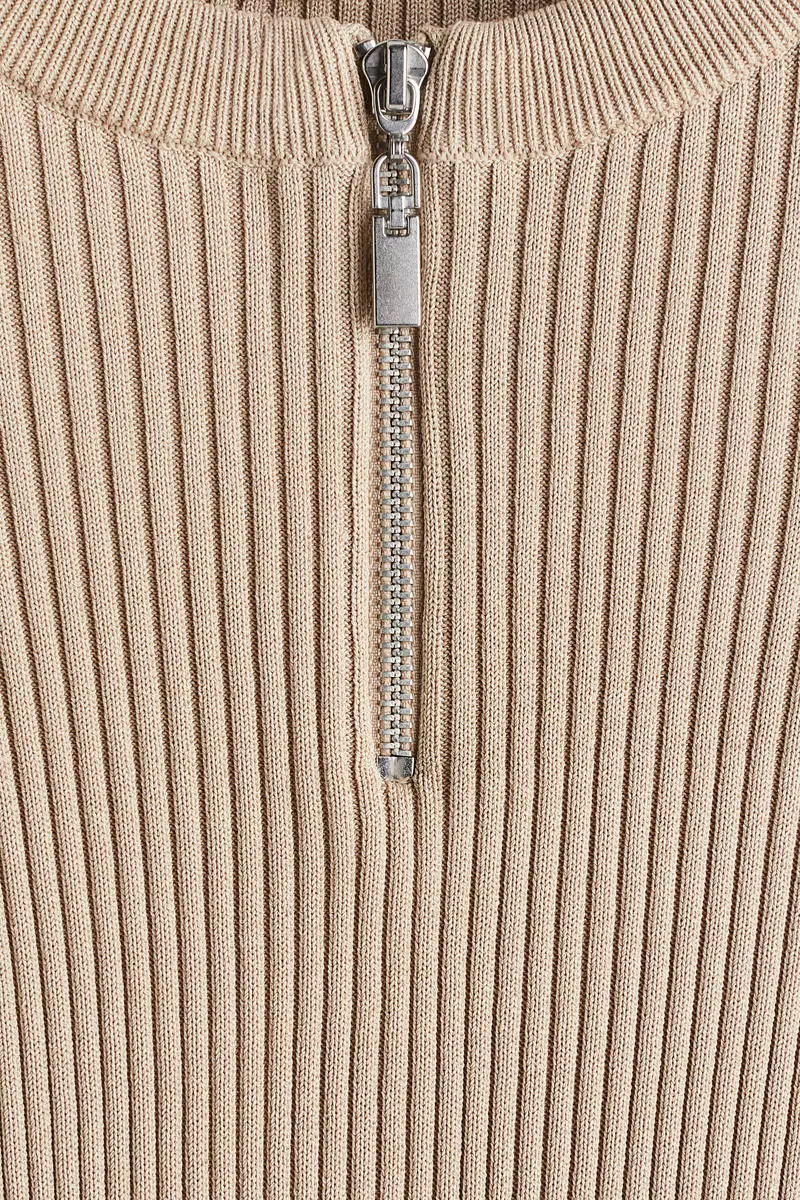 Zip-top rib-knit top