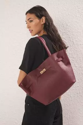 Buy Trendyol Burgundy Maxi Tote Women Shoulder Bag With Handle And