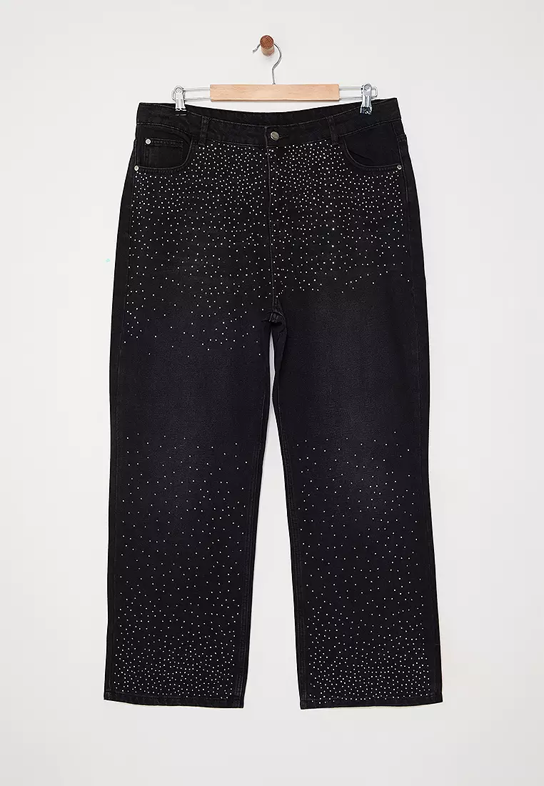 Stoned High Waist Straight Fit Jeans