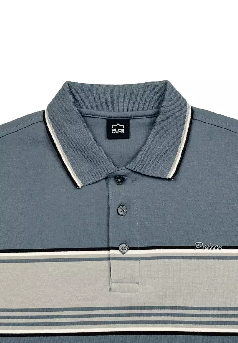 POLICE Polo Shirt Salur Bordir Cotton Premium Tebal Pria 553041