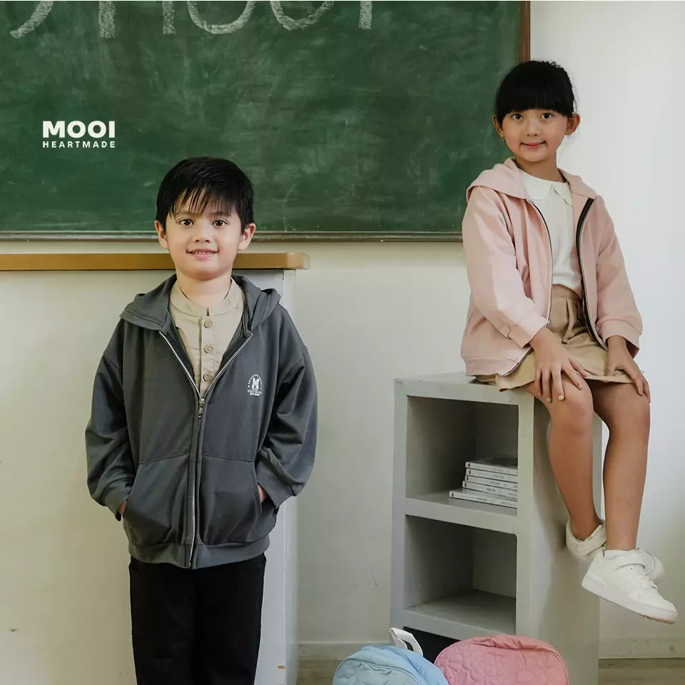 Mooi Atasan Hoodie Panjang Anak Theo Hoodie Jacket - Dark Grey V.1
