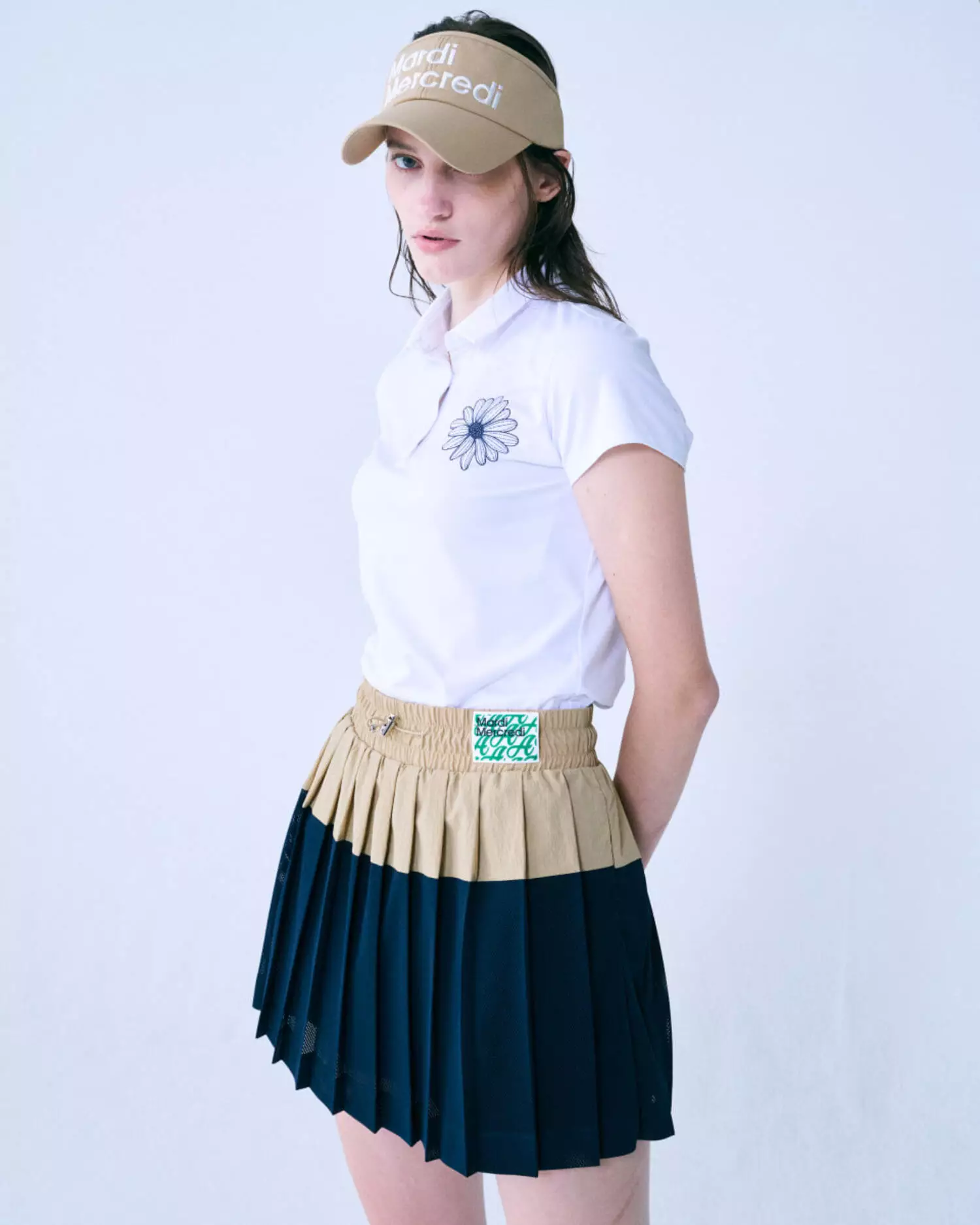 MESH COMBO MINI SKIRT BEIGE