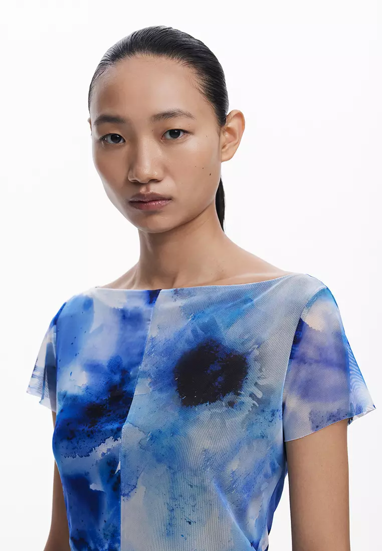 Ribbed tulle T-shirt