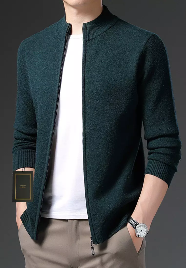 Stand Collar Zipper Knitted Cardigan TX9877