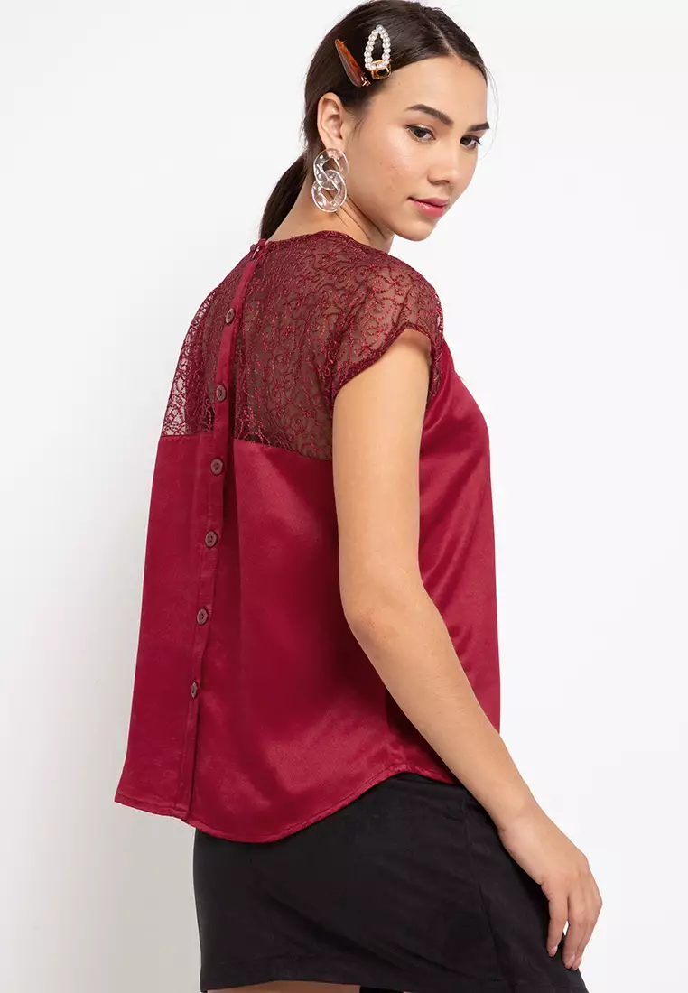 Accra Blouse With Lace In Maroon