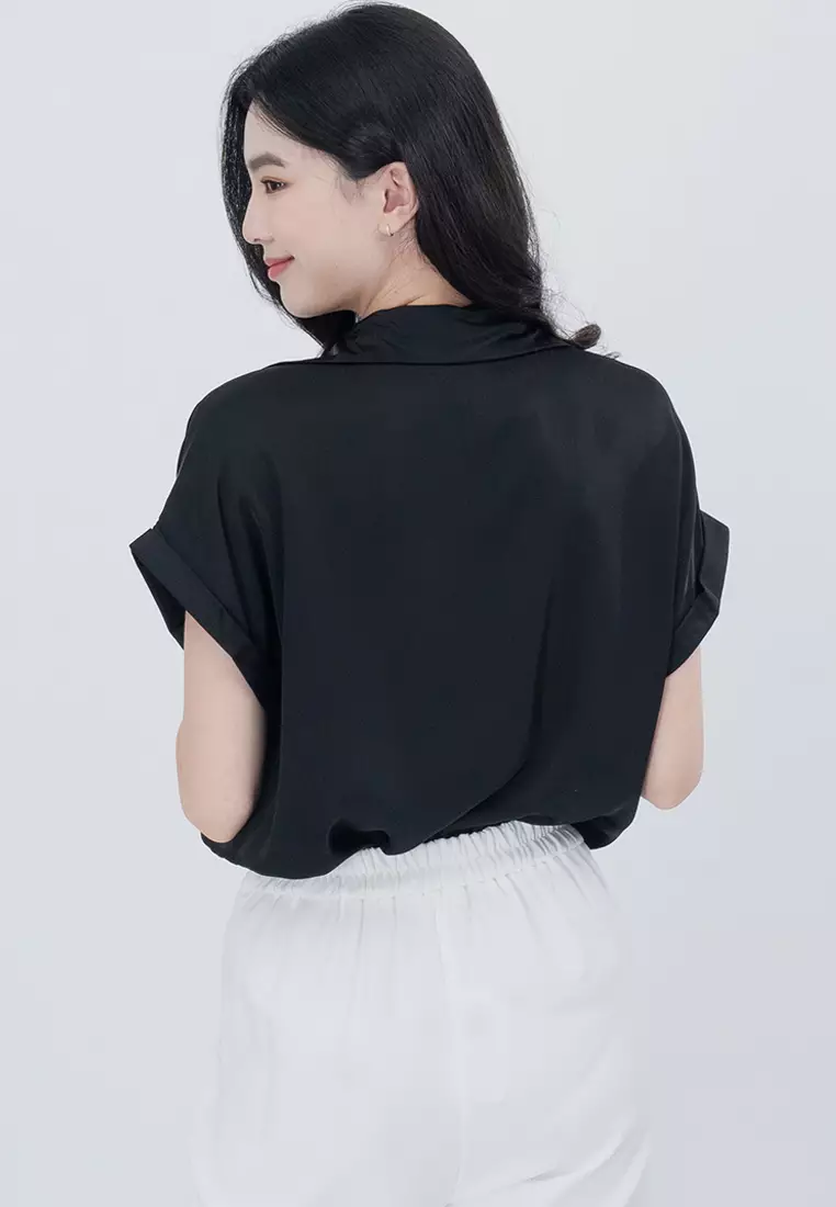 领口短袖V领凉感面料衬衫