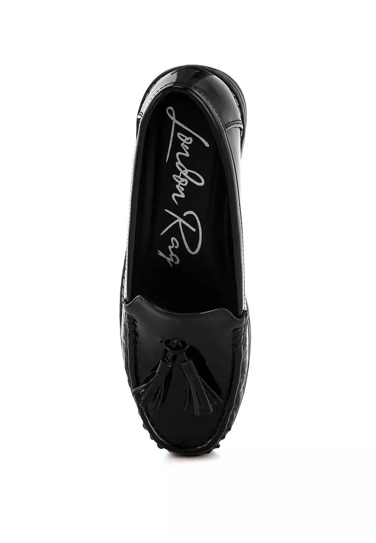 黑色流蘇細節厚底樂福鞋