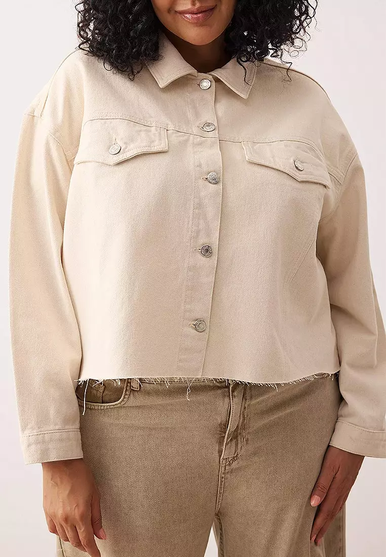 Oversize/Loose Cut Crop Denim Plus Size Jacket