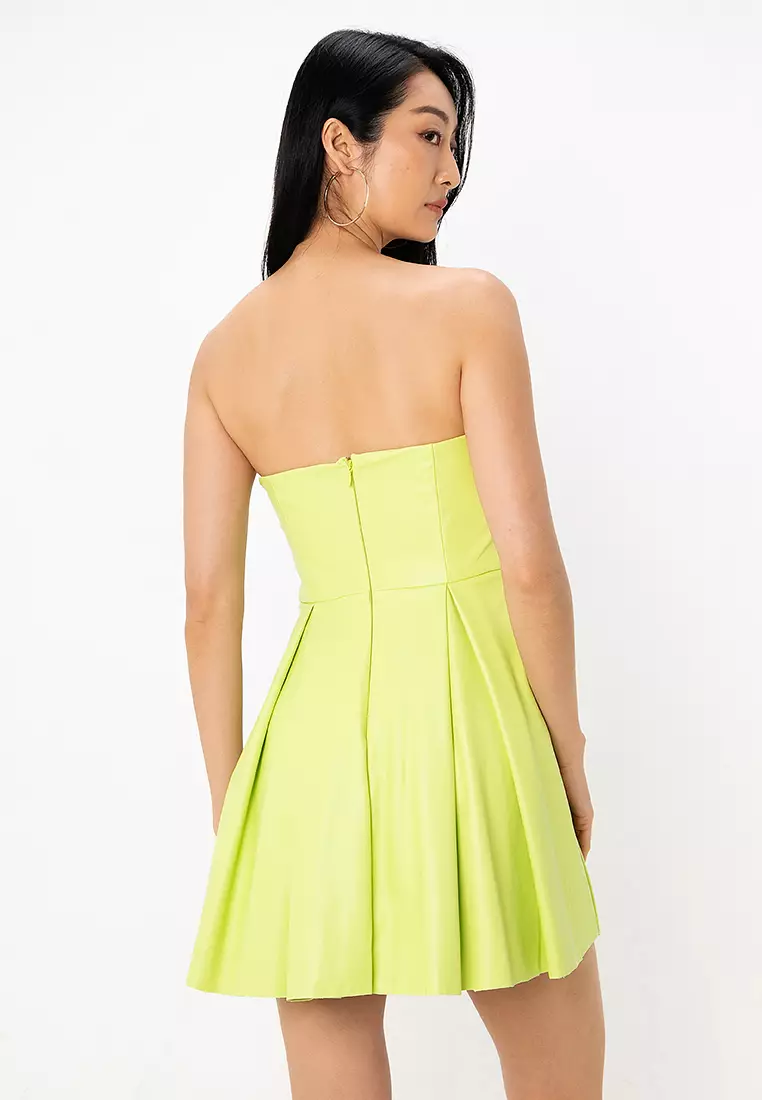 Corset Pu Bandeau Mini Dress With Pleat Skirt