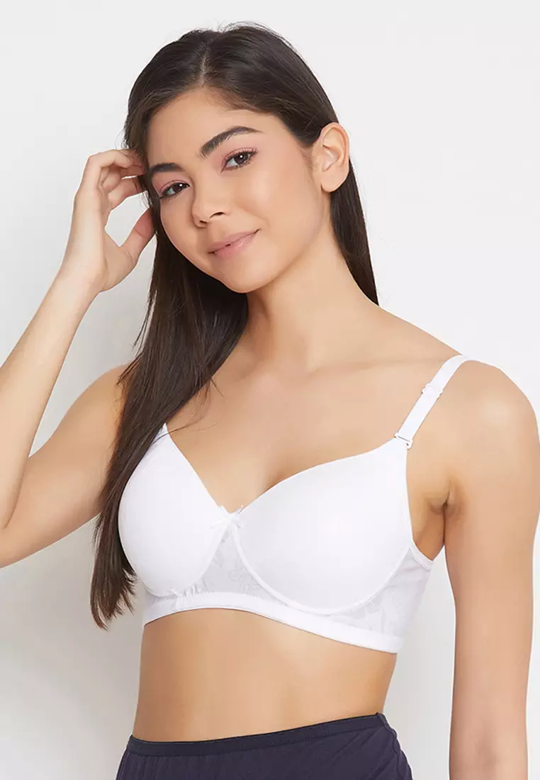 Lace Padded Non-Wired Full Coverage Bra in White