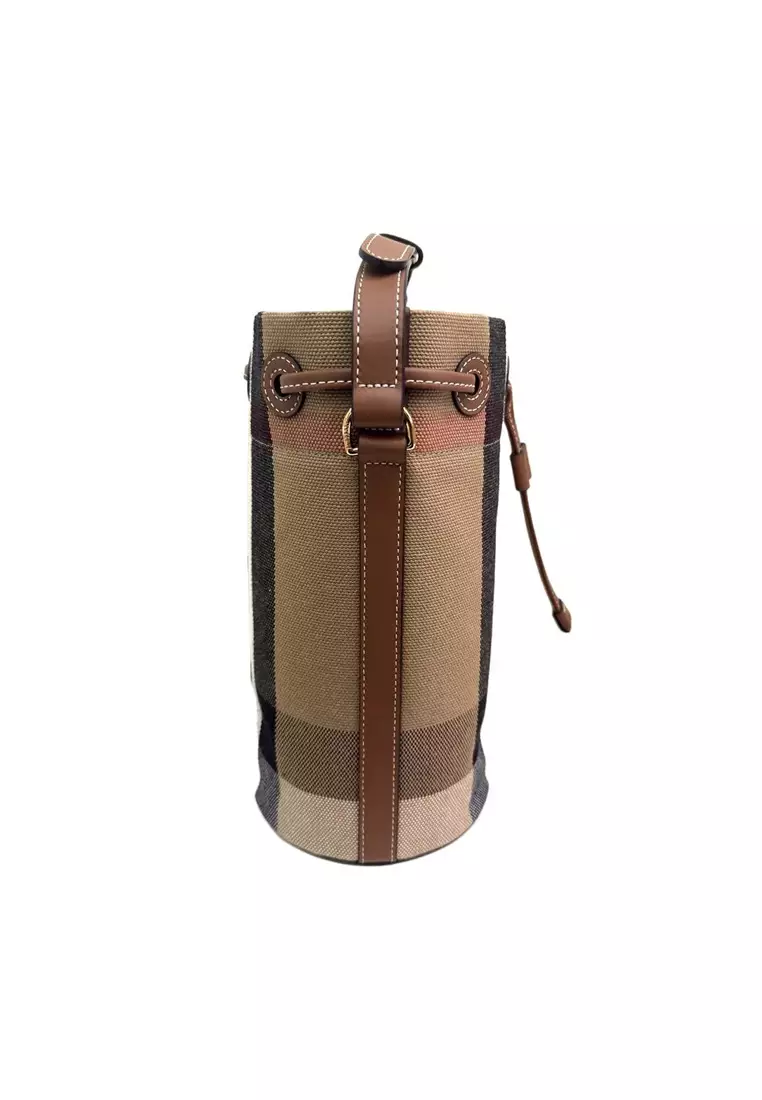 Small Drawstring Bucket Bag in Beige Brown 80840451
