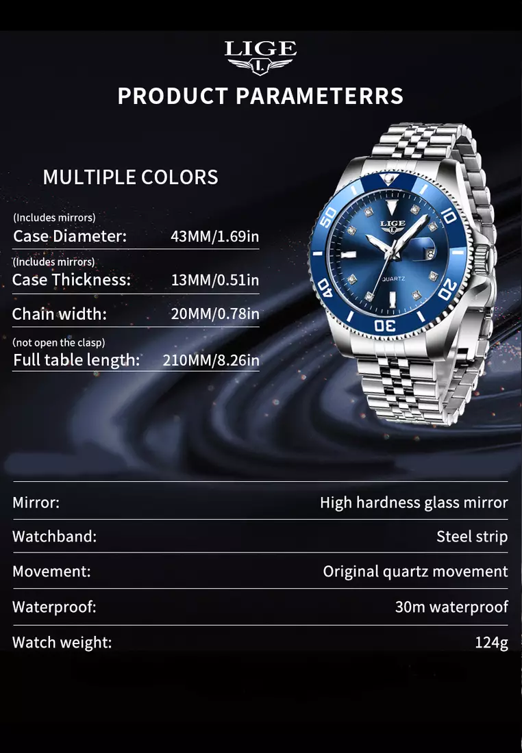 Unisex Classic Diver's Stainless Steel Quartz Watch on Steel Bracelet