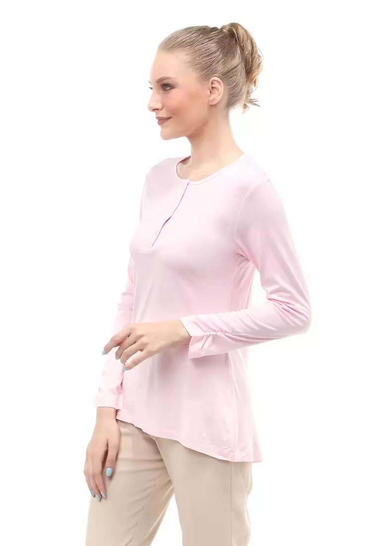 Kaos Wanita Lengan Serut Motif Solid Design Simple Relaxed Fit - Soft Pink