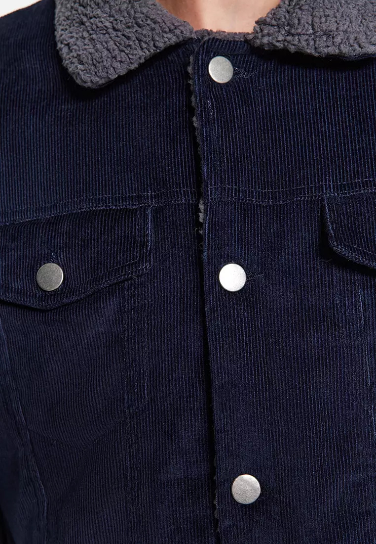 Navy Blue Unisex Regular Fit Plush Velvet Winter Coat