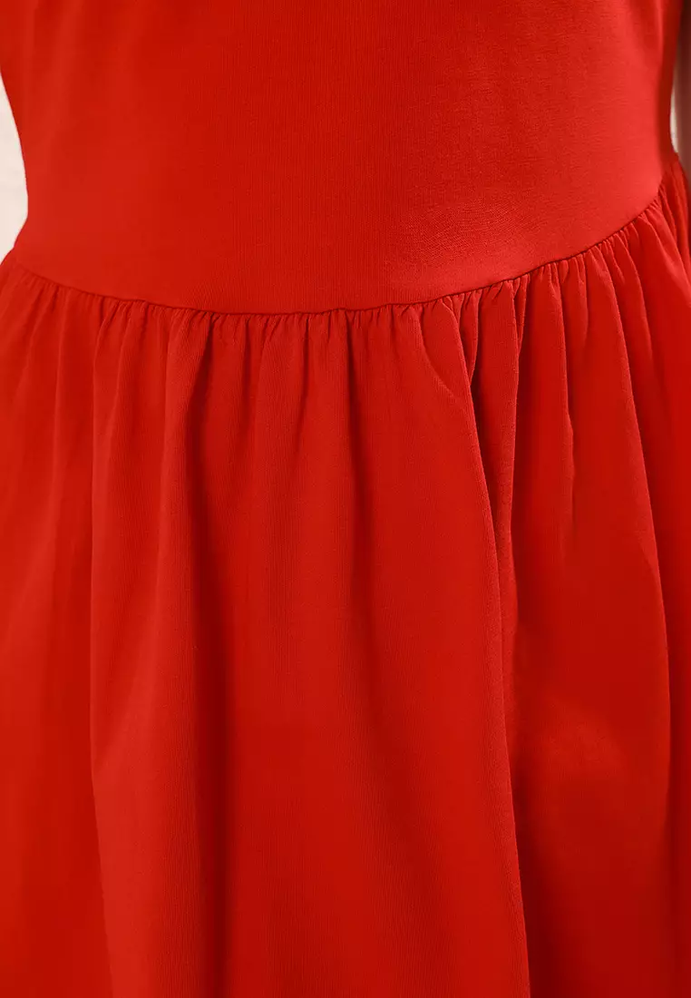 Red Straight Mini 100% Cotton Skater Knitted Dress Twoss25El00386