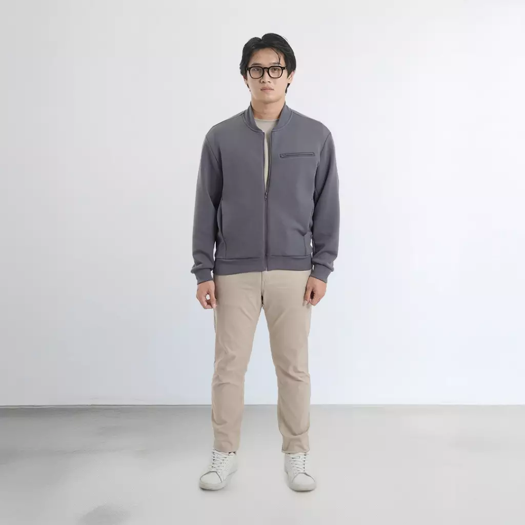 PLATINI BOMBER JACKET SWEAT DRY  | OUTER JAKET KNIT PRIA  GREY 87003