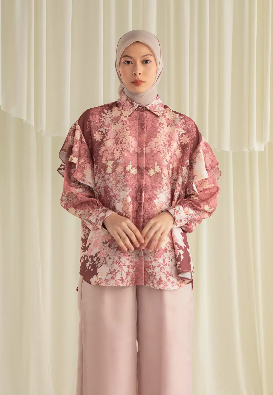 HijabChic Thea Top Rosewood - Atasan Lebaran Wanita Motif Floral Cantik