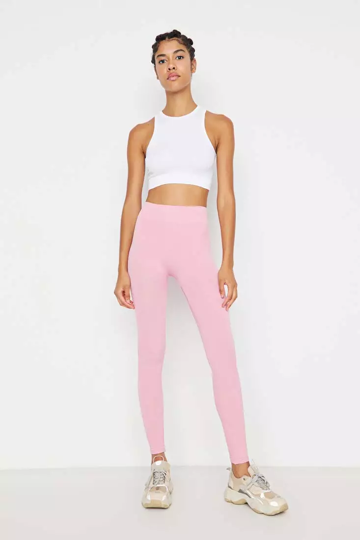 Trendyol Light Pink Seamless/Seamless Ribbed Full Length Sports Leggings  2024, Buy Trendyol Online