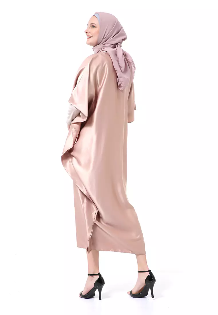 Illona Kaftan Dress Premium Fashion Muslimah Motif Polos Regular Fit - Mocha