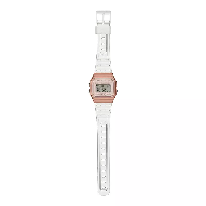 Jam Tangan Wanita Casio General F-91WS-7A3JF Rose Gold Digital Dial Transparency Rubber Band (JDM)