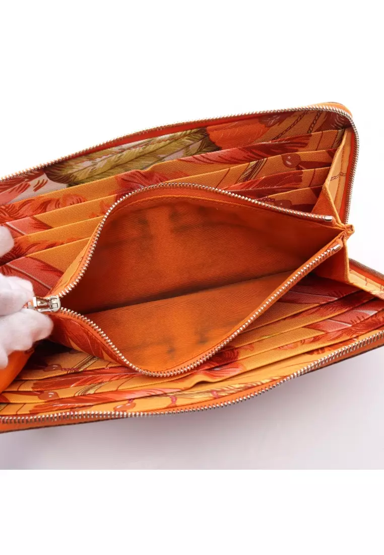 Hermes Zippy Wallet Azap Long Silk In Veau Epson Oranges Leather Used