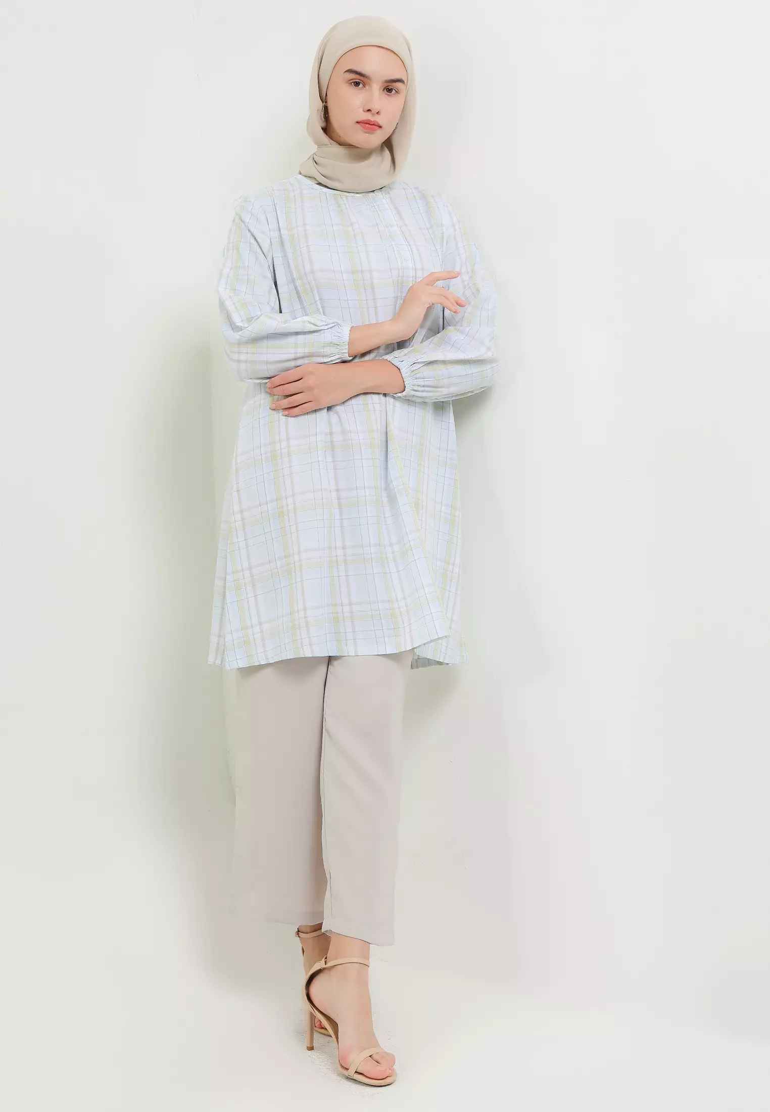 MFMW Azoe Tunik Light Blue Motif Kotak