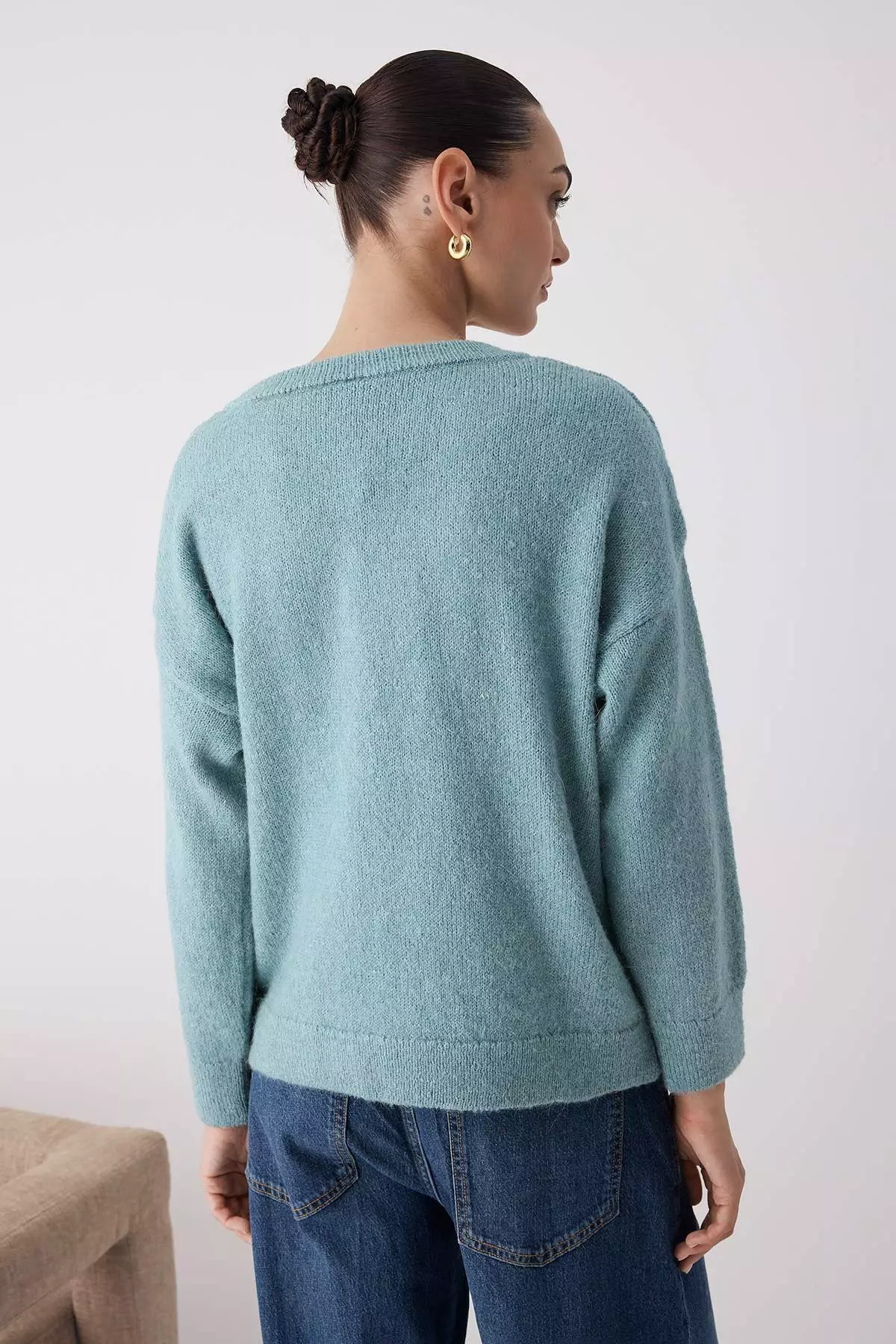 Mint Alpaca Wool Blended Wide Fit Premium Yarn Knitwear Sweater