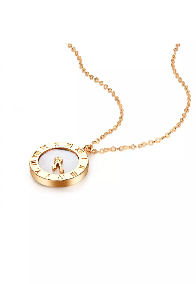 Delicate Gold 18K Rose Gold Romantic Clock Necklace for Women 91874N