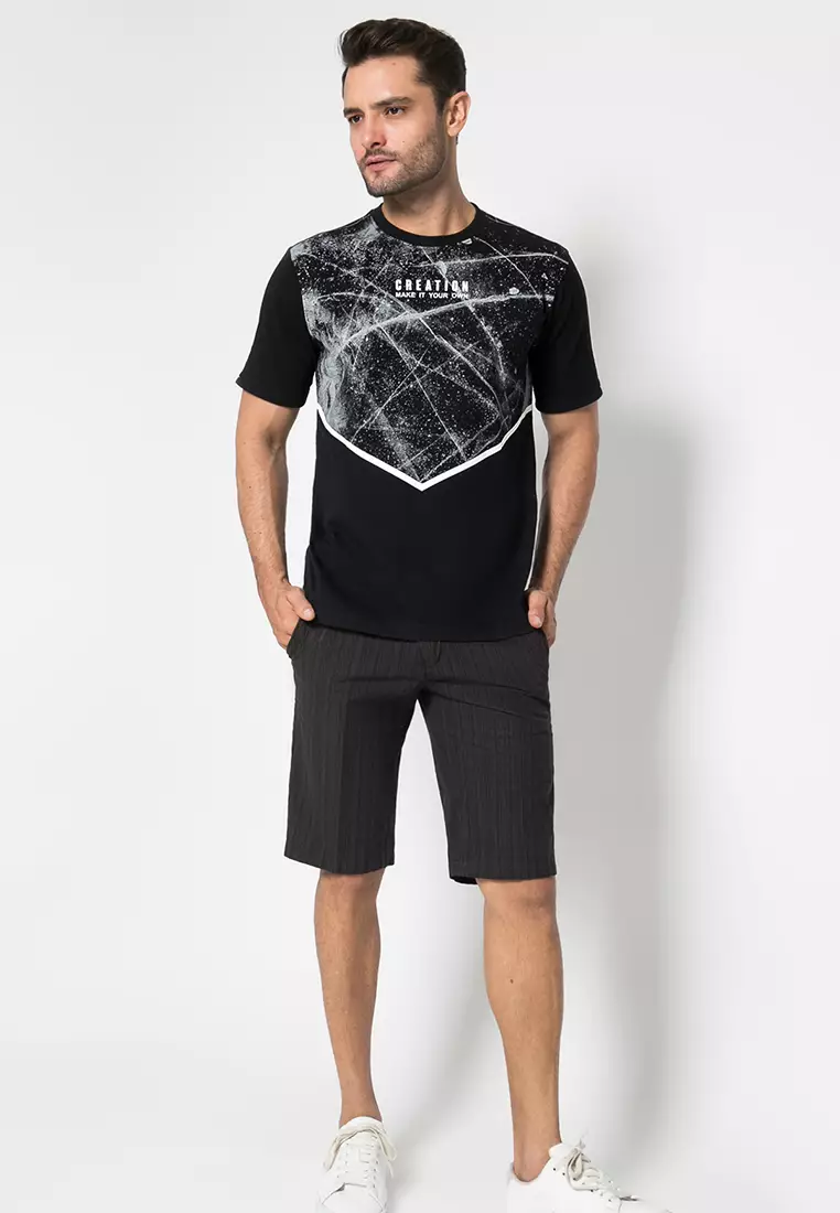 LGS - Celana Pendek Casual Pria Motif Garis Garis Short Slim - CSS.418.044.139.C