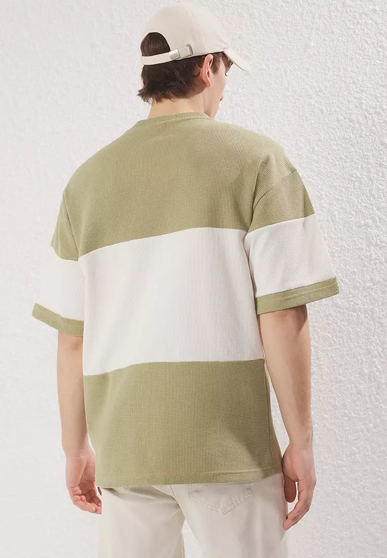 Mint Oversize T-Shirt 100% Cotton Color Block Textured Tmnss25Ts00065