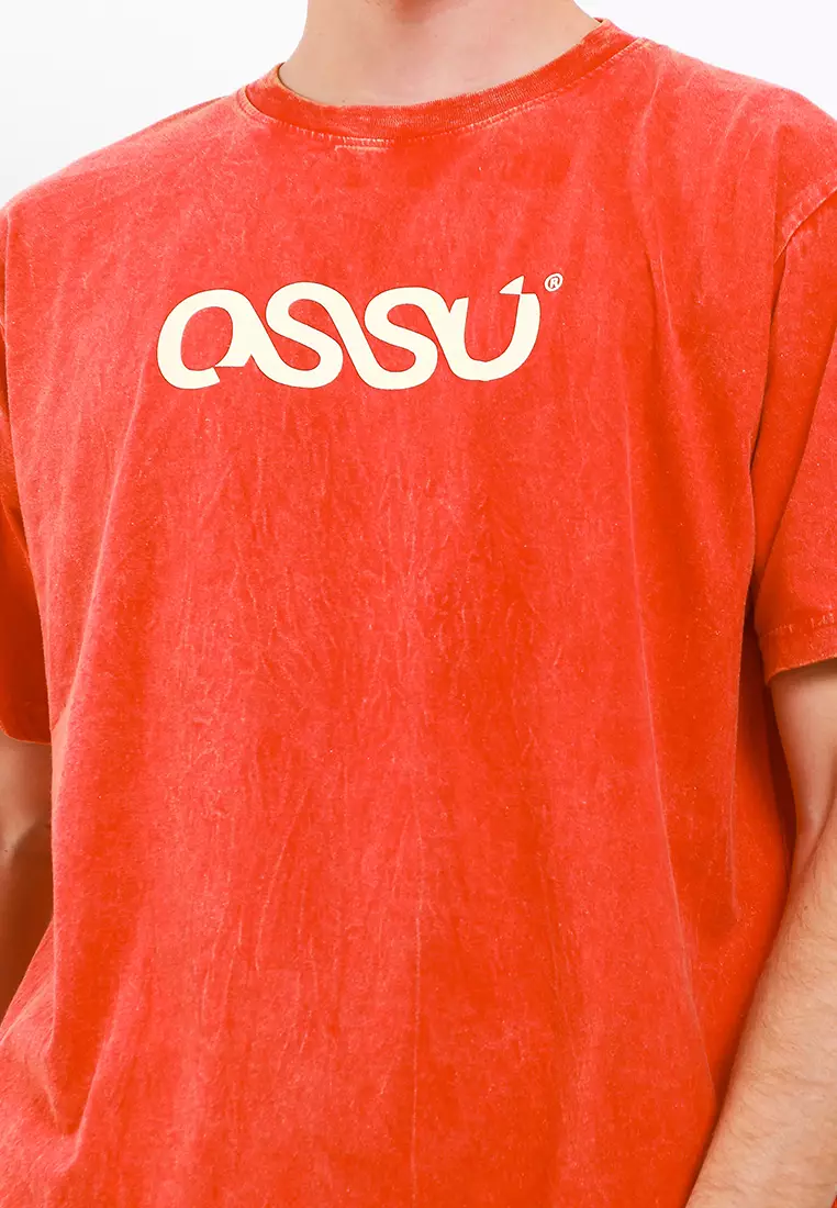 Ossu T-Shirt Oversize Acid Wash Ossu Logo Basic Red Cotton Combed