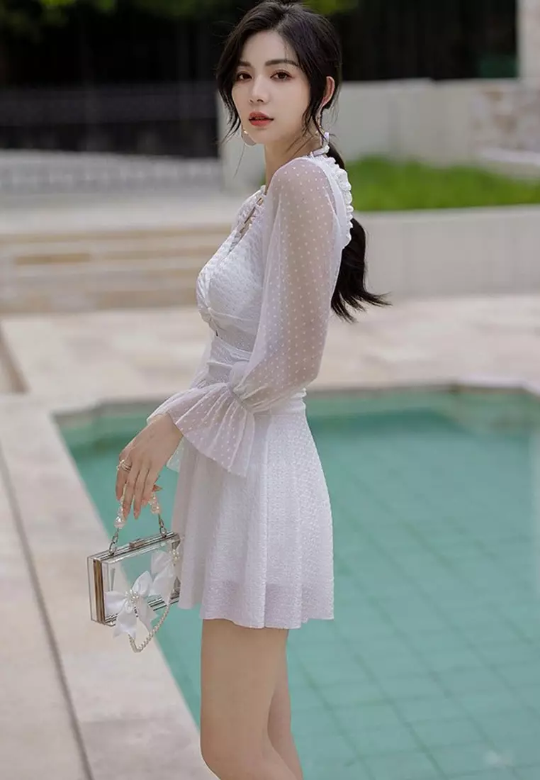 Buy LYCKA CKY3010 Korean Style Lady One Piece Swimwear White 2023