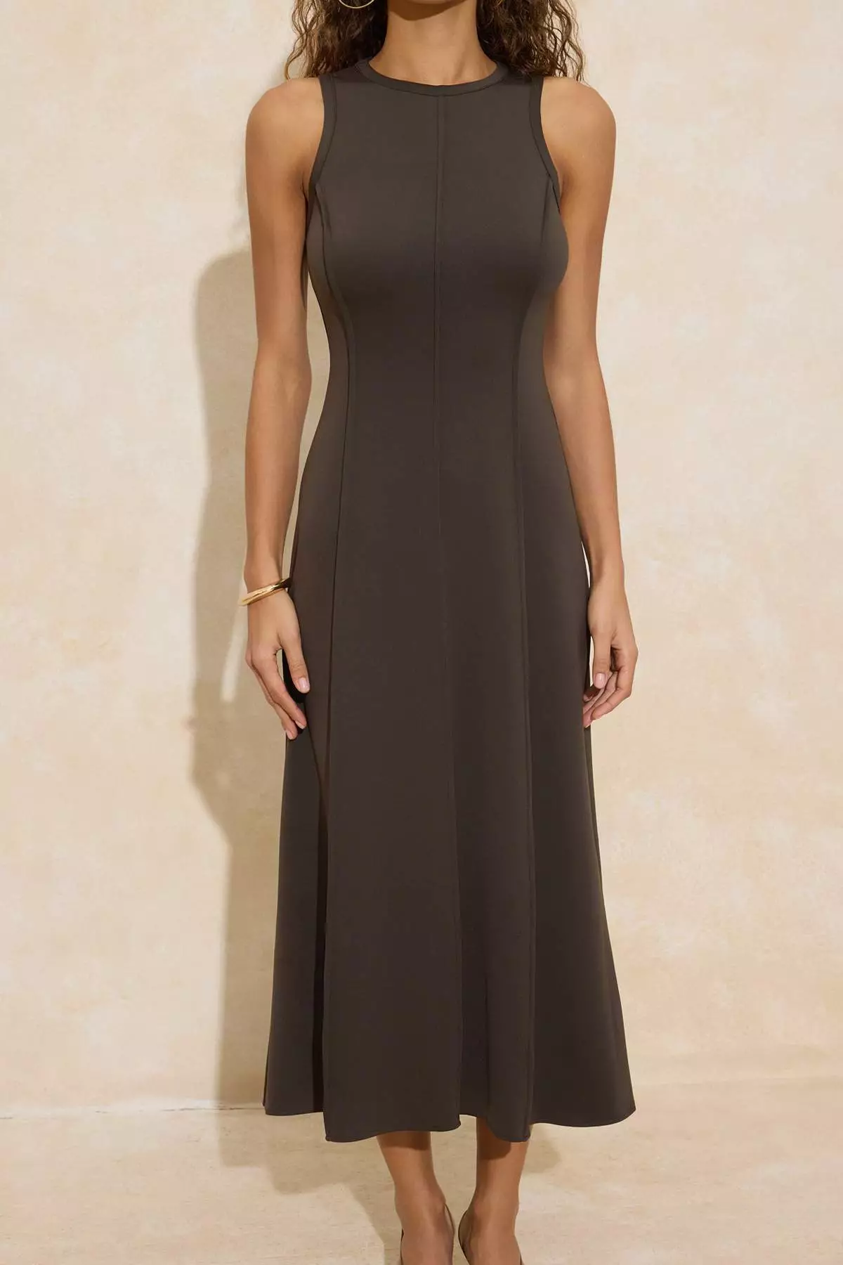 Buy Trendyol Khaki A-Line/Bell-Shaped Sleeveless Maxi Stitching Detail Soft  Touch Knitted Dress Twoss26El7 Online | ZALORA Malaysia