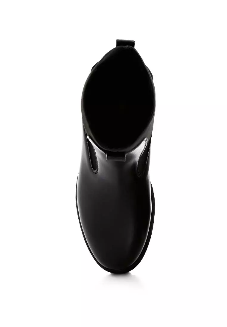Black Faux Leather Chunky Chelsea Boots