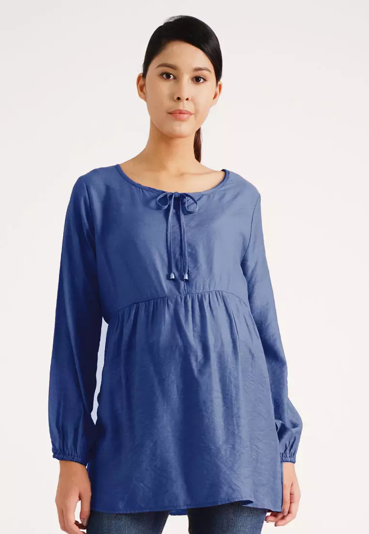 Buy 9months Maternity Blue Maternity Drawstring Neckline Nursing