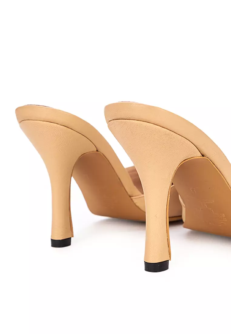 Pointed Toe Leather Mule Heels