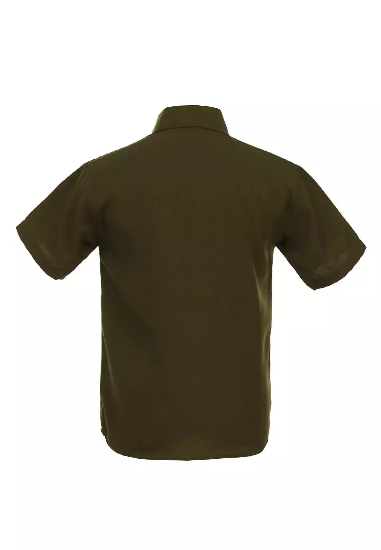 Juste Kemeja Formal Anak Laki-laki Lengan Pendek Motif Polos Kids Shirt Comportable Material Cotton ORIGINAL - Army Green