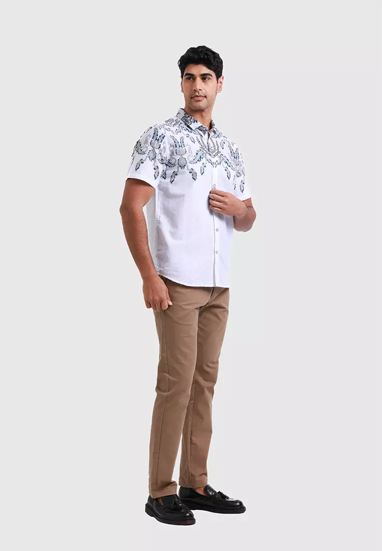 MOC Kemeja Batik Lengan Pendek Pria Cendagah - White