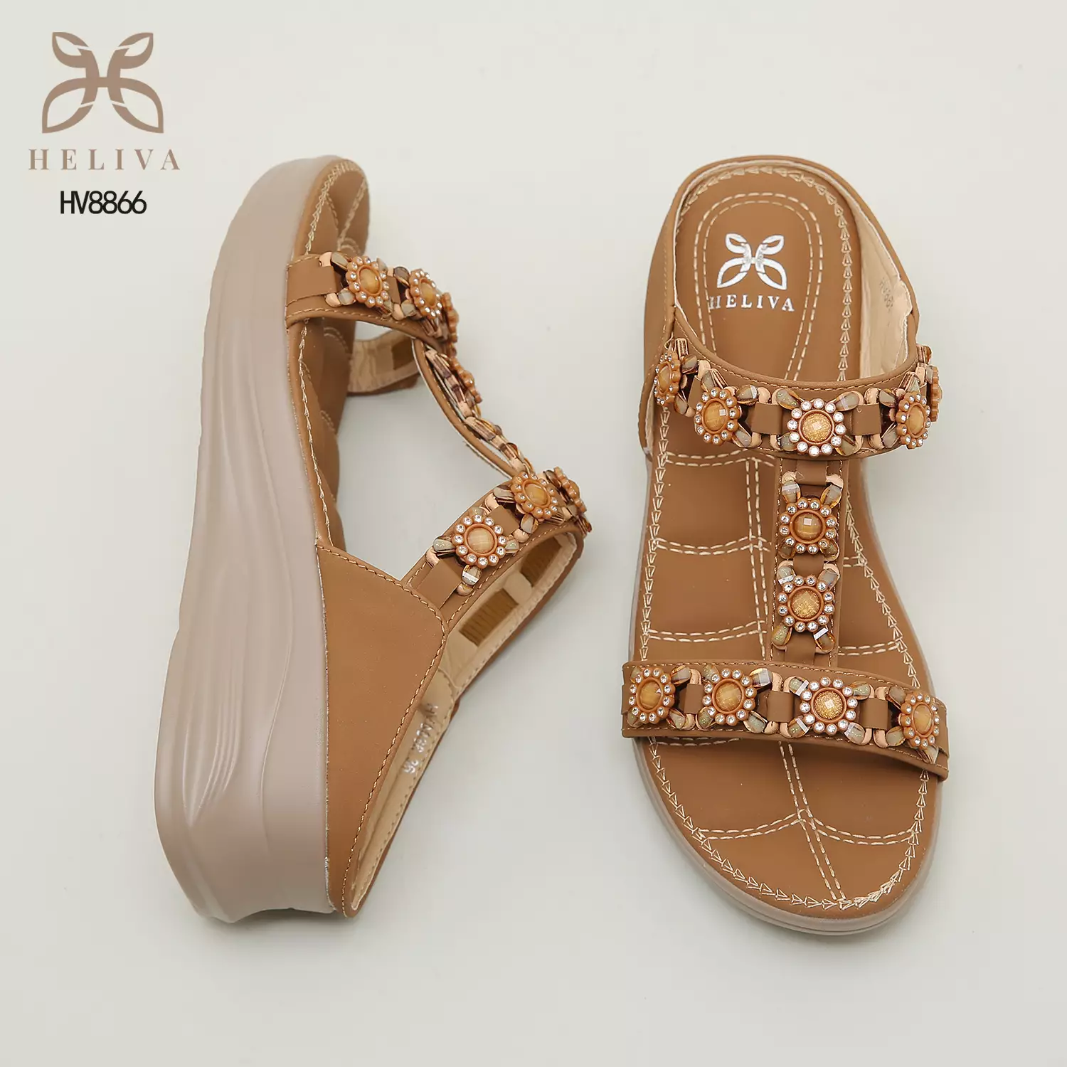 Heliva Denia Comfy Wedges Flower Beads Cute Looks