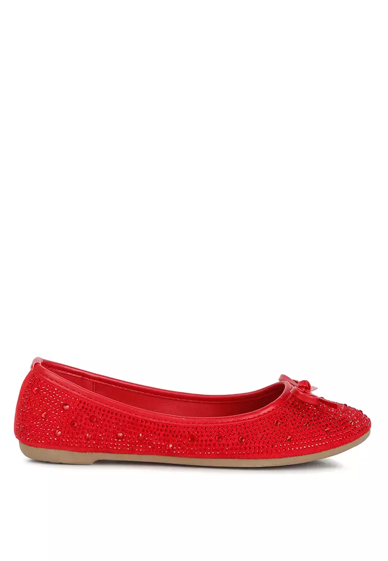 Discount on London Rag  shoes - SKU: Red Rhinestones Embellished Ballet Flats