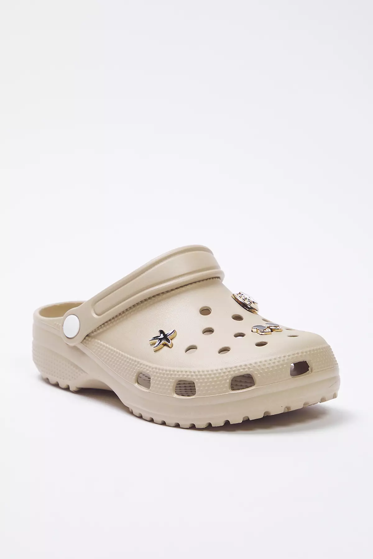 Beige Gold Buckle Accessory Detailed Light Sole Women's Eva Closed Front Sandals Slippers Takss25Sd00033