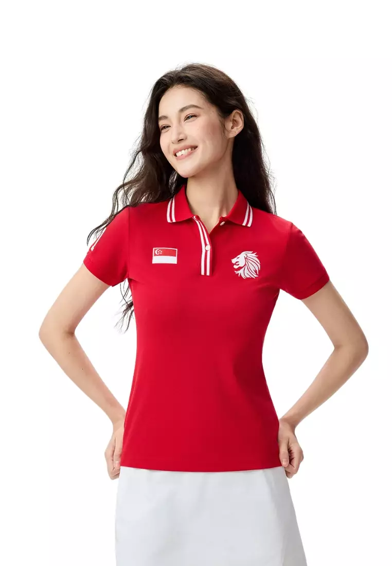 Giordano Women NDP 2026 Collection Cotton Lycra Short Sleeve Embroidery Polo T-Shirt (Singapore National Day Parade)