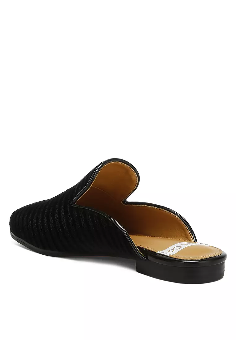 Velvet Textured Slip On Mules in Black