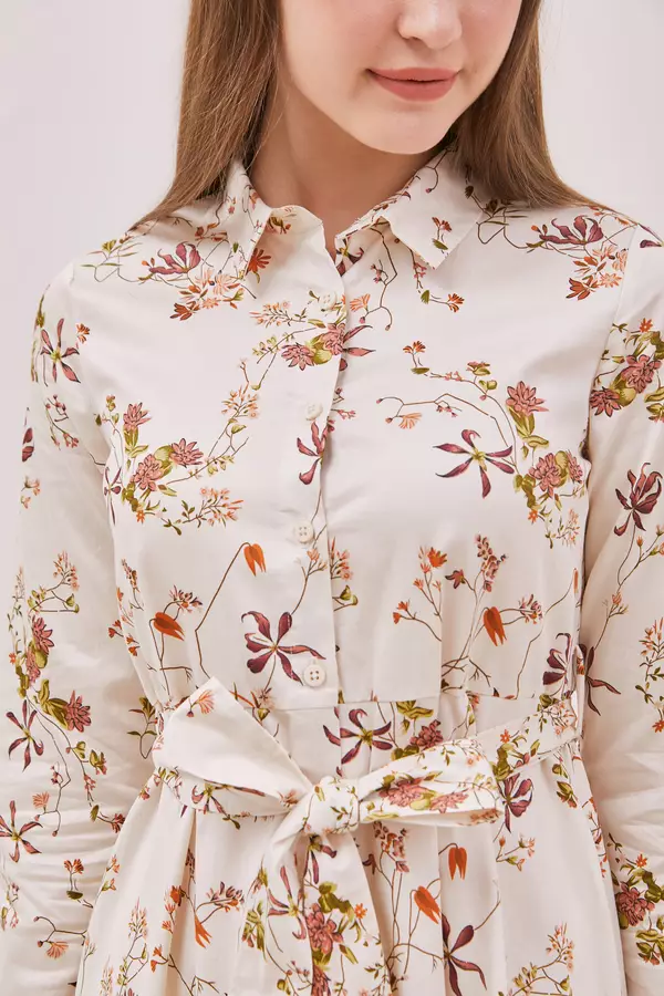 MINIMAL - Garina - Dress Maxi Motif Bunga - Beige Warna Beige