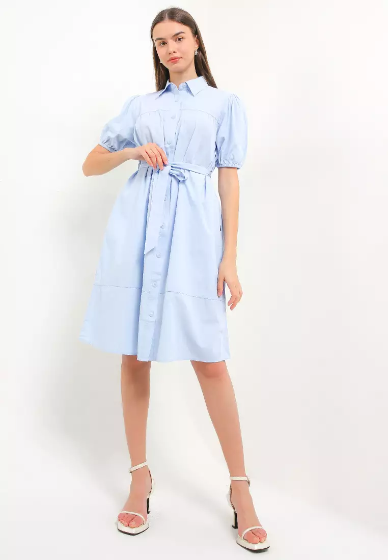 Bestari Denim Shirt Dress With Waist Belt