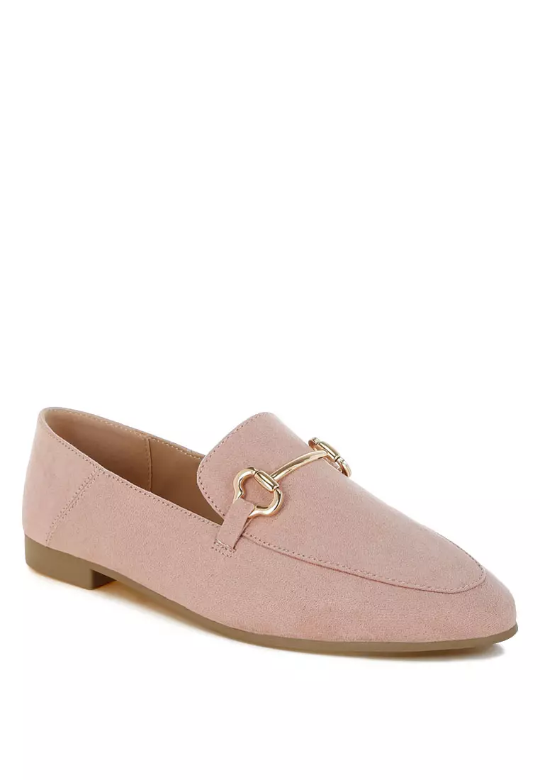Sepatu Loafer Datar Hias Horsebit dalam Warna Pink