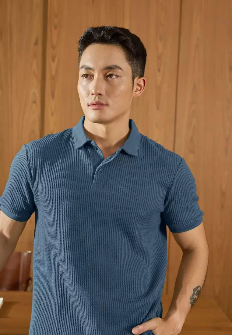 Kale Wale Dusty Blue / Kaos Rajut Pria Lengan Pendek