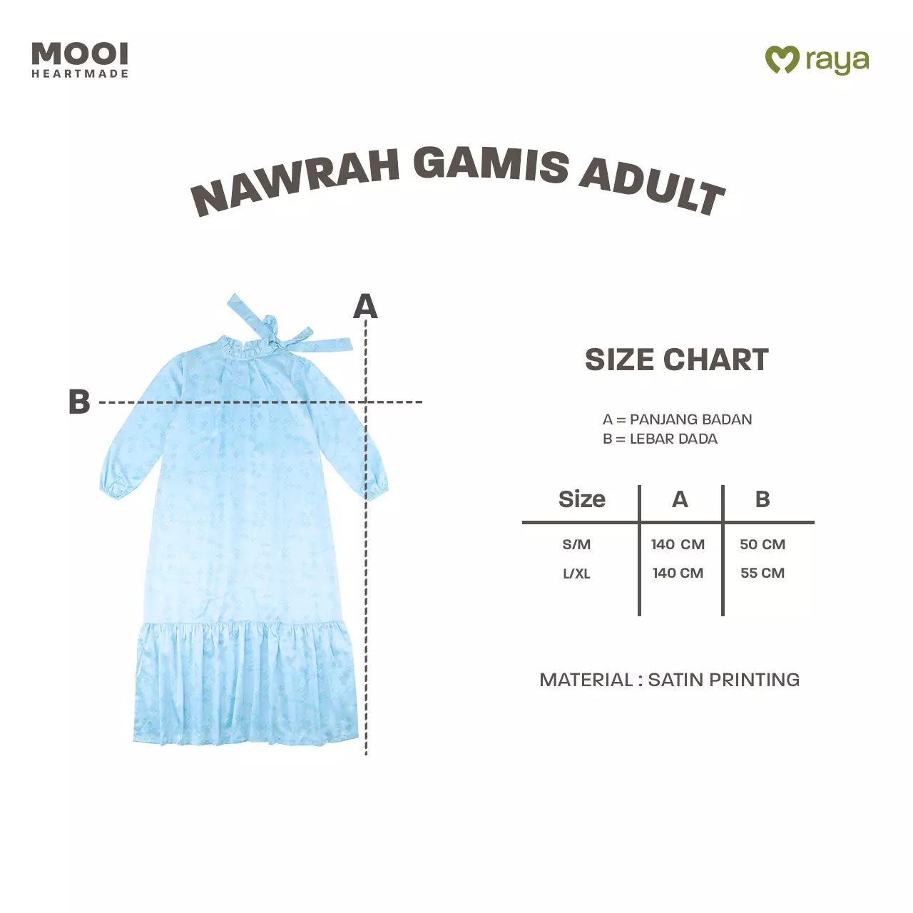 Mooi Dress Dewasa Raya Collection Nawrah Gamis Adult Nawasena Series - White
